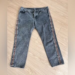 Gray Denim Jeans with Side Stripes